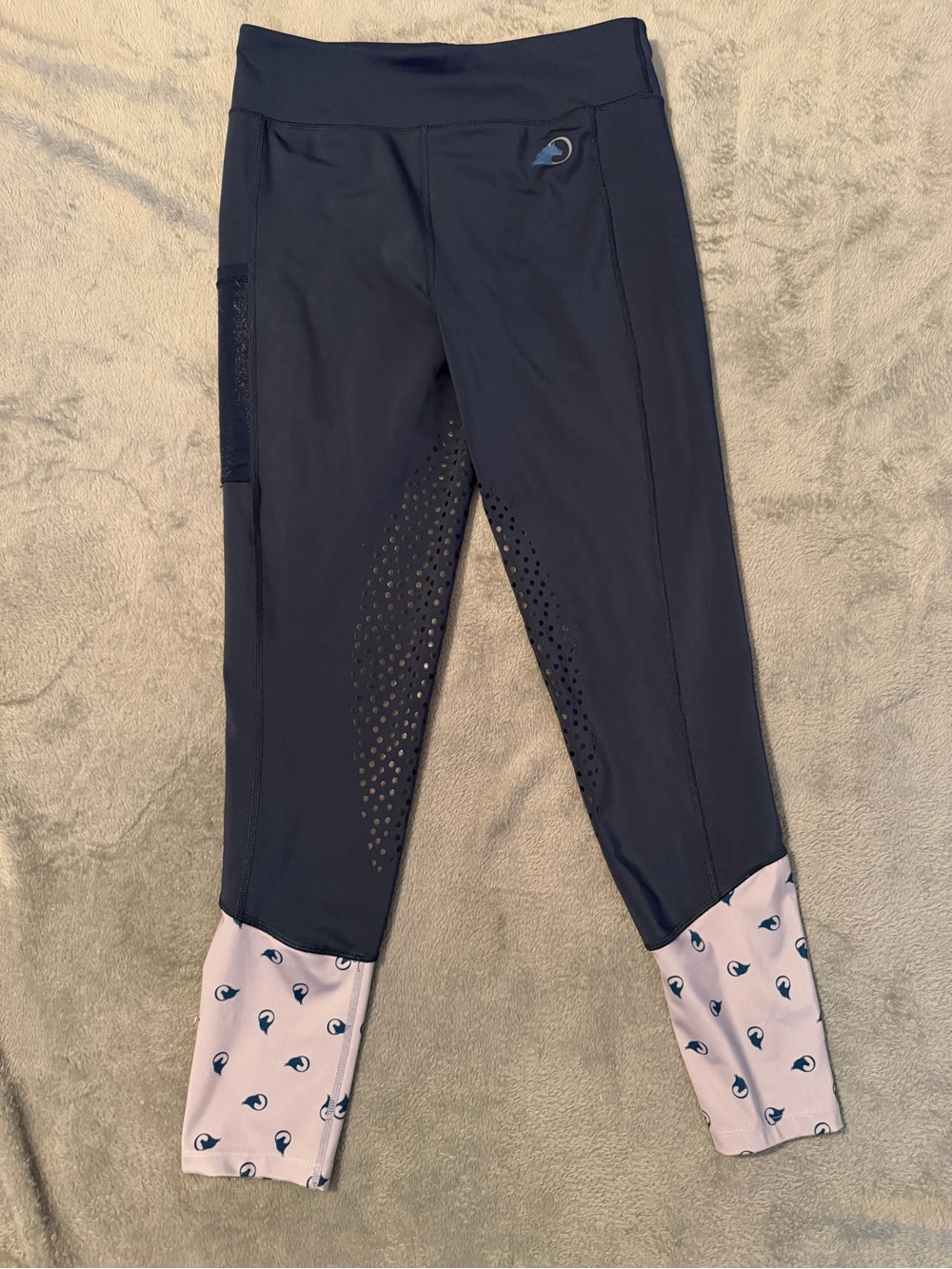 OEG  Oak Equestrian Sz M Blue  with Patterned Ankle Cuffs Riding Tights